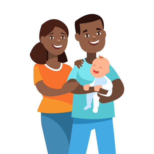 ilustrações de stock, clip art, desenhos animados e ícones de happy young couple with adopted child - foster kids