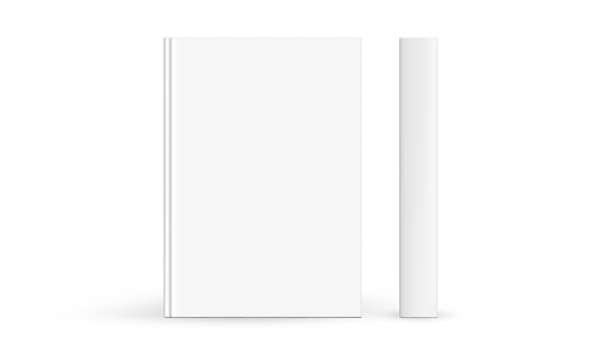 Hardcover book mockup front cover and spine isolated on white background. Vector illustration