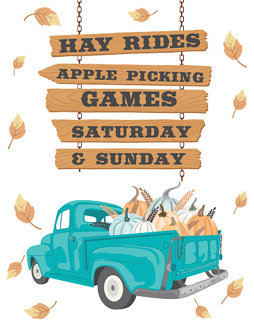 Harvest festival Wooden Sign With Pickup Truck And Pumpkins