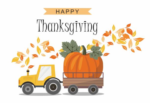 Harvest Truck with Pumpkin. Thanksgiving greeting card. Harvest Truck with Pumpkin. Thanksgiving greeting card. Vector Illustration thanksgiving stock illustrations