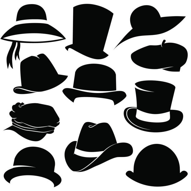 stockillustraties, clipart, cartoons en iconen met hoed pictogrammenset geïsoleerd op witte achtergrond. - hoed