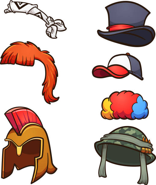 Hats and wigs Assorted cartoon hats and wigs. Vector clip art illustration with simple gradients. Each on a separate layer."n mullet haircut stock illustrations