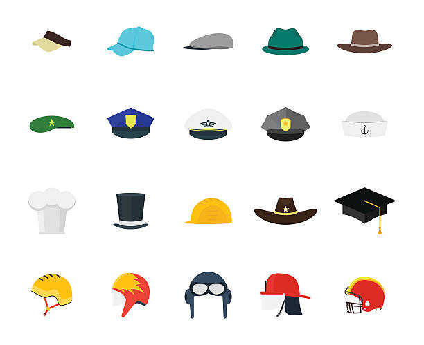 Hats Set Fashion for Men. Vector Hats Set Fashion for Men. Flat Design Style. Different Types for Professions, Business. Vector illustration police hat stock illustrations