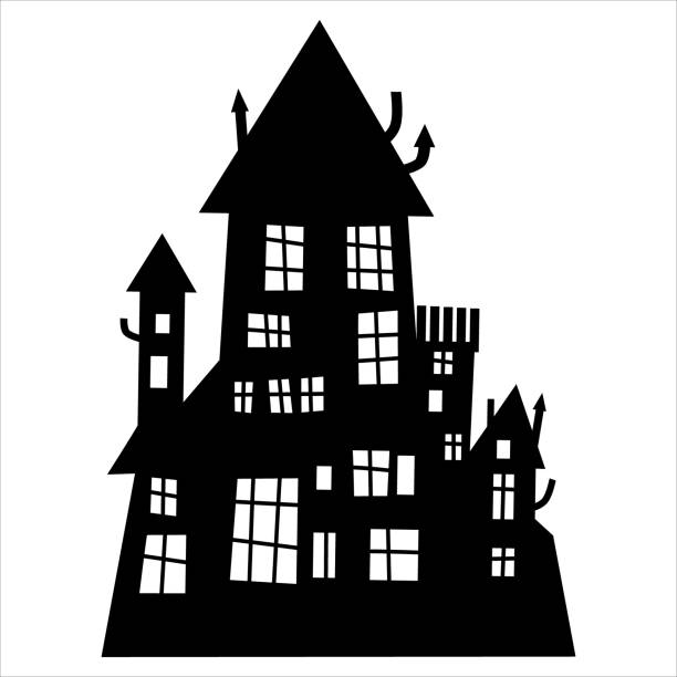 Haunted House Black And White Drawing Illustrations, Royalty-Free ...