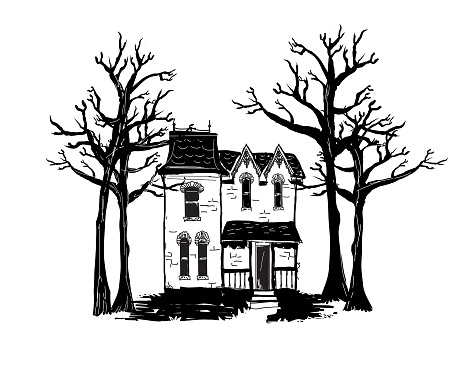 Haunted House with bare trees