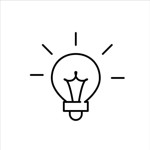 Having an idea creativity process icon. Lit light bulb. Pixel perfect, editable stroke line icon vector art illustration