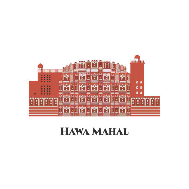 Hawa Mahal. Jaipur India line skyline at white background. Great destination for tourist visit. Business travel and tourism concept with modern buildings. Vector flat cartoon illustration Hawa Mahal. Jaipur India line skyline at white background. Great destination for tourist visit. Business travel and tourism concept with modern buildings. Vector flat cartoon illustration hawa mahal stock illustrations