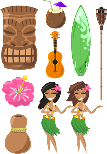 Hawaiian Hawaii Set with tiki hula dancer board ukelele