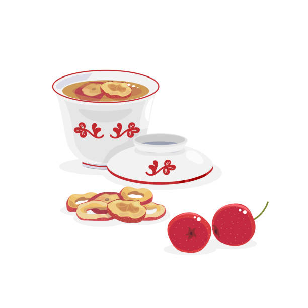 hawthorn berry A cup of hawthorn berry tea. may flowers stock illustrations