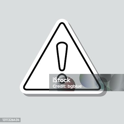 istock Hazard warning attention. Icon sticker on gray background 1311326434