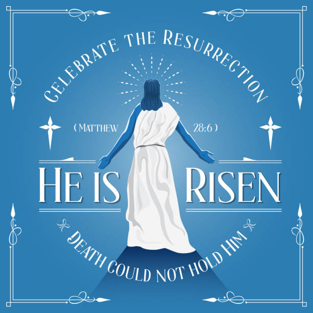 He is Risen Logo Vector Illustration He is risen! White lettering logo on blue background easter sunday stock illustrations