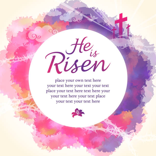 He is Risen Easter blessings. religious cross borders stock illustrations