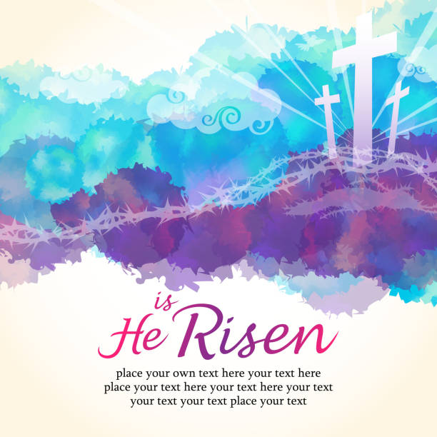 He is Risen He is risen. religious cross backgrounds stock illustrations