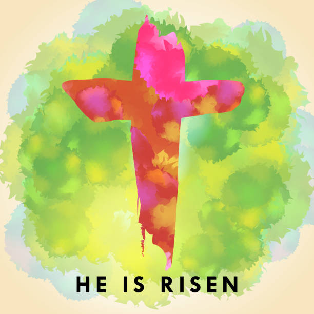 He is Risen Resurrection, Easter blessings with cross symbol. religious cross clipart stock illustrations