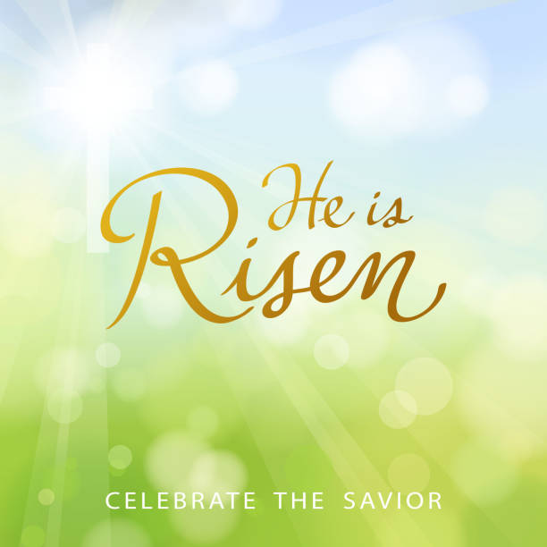 He is Risen Celebrate the savior on easter, he is risen. religious cross backgrounds stock illustrations