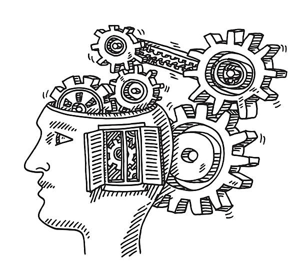 Head Gears Window Drawing Hand-drawn vector drawing of a Head with a Window and Gears. Open Mind Concept, Expanded Thinking Concept. Black-and-White sketch on a transparent background (.eps-file). Included files are EPS (v10) and Hi-Res JPG. growth clipart stock illustrations