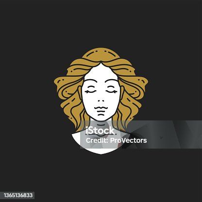 istock Head mythology antique blonde woman with waving hair and closed eyes hand drawn line art icon 1365136833