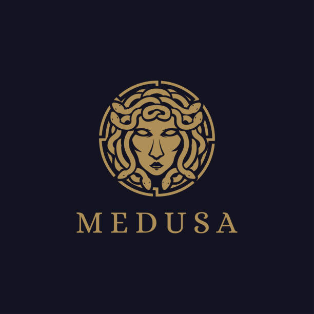 head of medusa illustration symbol vector on dark background - medusa stock illustrations