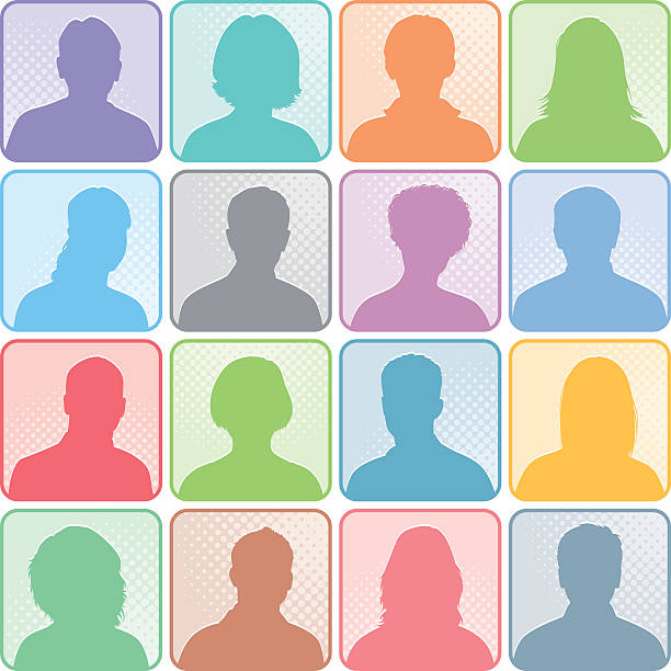 Head People Icons Head Silhouette for use in default profile images - 16 icons. Vector easy resize. avatar patterns stock illustrations