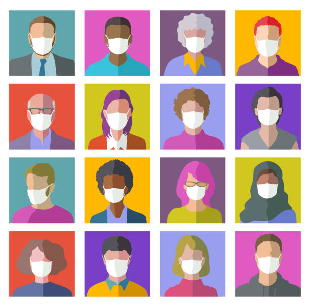 Head Profile Icons with protective masks Diverse set of Head Profile Icons or Avatars in a flat design style, people wearing masks to protect against Coronavirus Infection. covid variant stock illustrations
