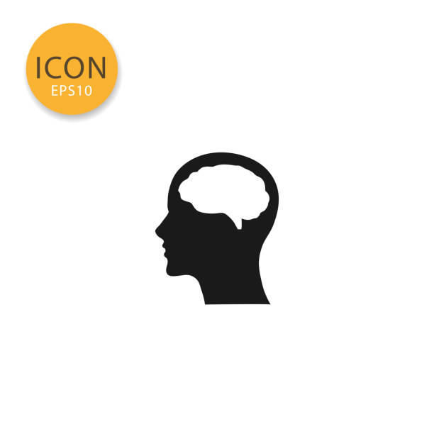Head with brain icon isolated flat style. Head with brain icon flat style in black color vector illustration on white background. head stock illustrations