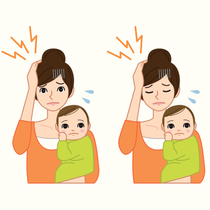 Headache woman with baby