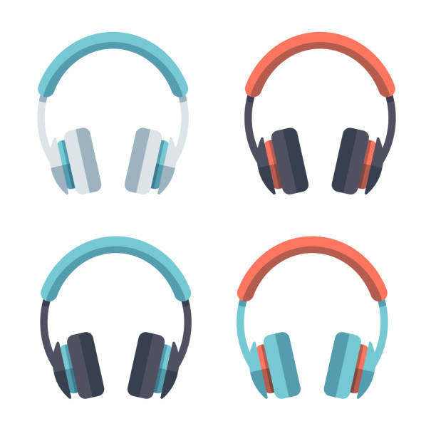 Headphones Flat Design Set vector art illustration