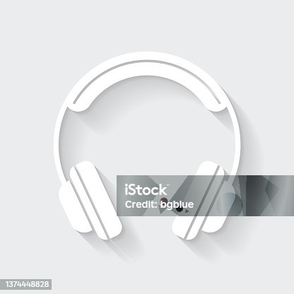 istock Headphones. Icon with long shadow on blank background - Flat Design 1374448828