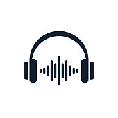 istock Headphones minimal icon with sound waves 1244097573