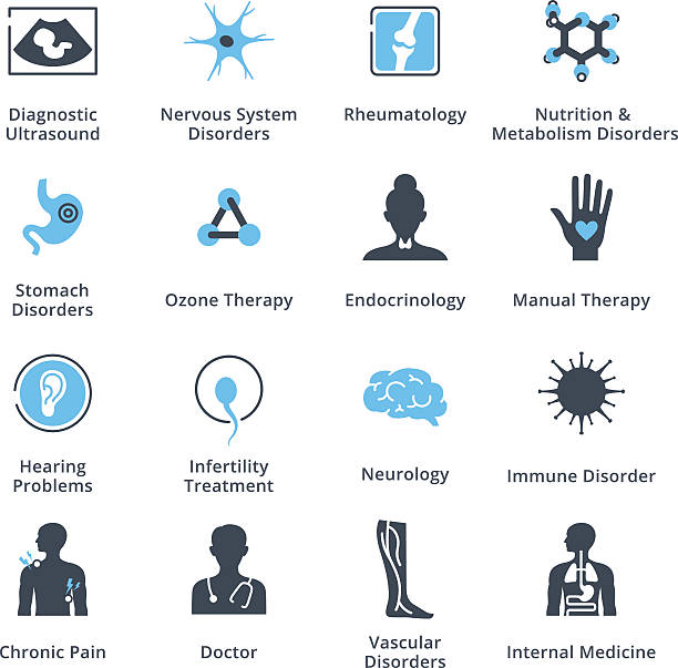 Health Conditions & Diseases Icons This set contains medical and health care icons that can be used for designing and developing websites, as well as printed materials and presentations. chronic pain stock illustrations
