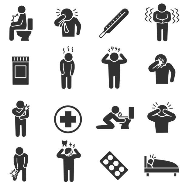 Health conditions, sickness. monochrome icons set. Disease states. Health conditions , simple symbols collection pain icons stock illustrations