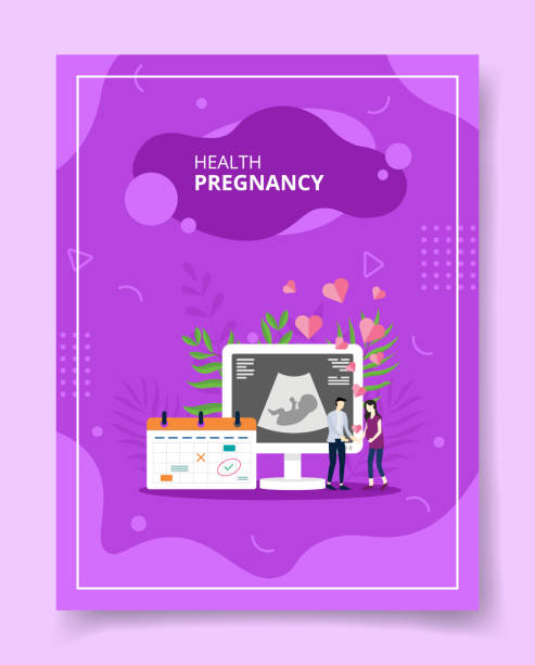 health pregnancy people couple standing front usg screen for template of banners, flyer, books cover, magazines health pregnancy people couple standing front usg screen for template of banners, flyer, books cover, magazines with liquid shape style vector design illustration romance book cover stock illustrations