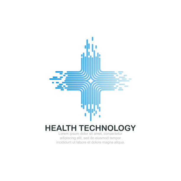 Health technology logo template. Health technology logo template plus sign stock illustrations