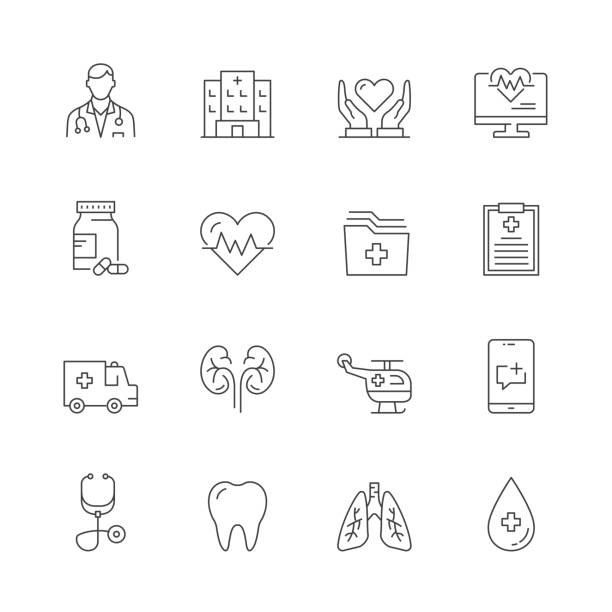 醫療保健和醫療線路圖示集 - 醫療保險 插圖 幅插畫檔、美工圖案、卡通及圖標