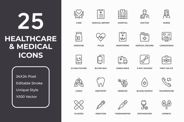 Healthcare And Medical Thin Line Icon Set vector art illustration