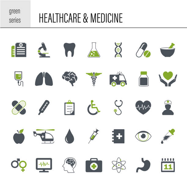 ilustraciones, imágenes clip art, dibujos animados e iconos de stock de salud y conjunto de iconos de medicina - eye doctor