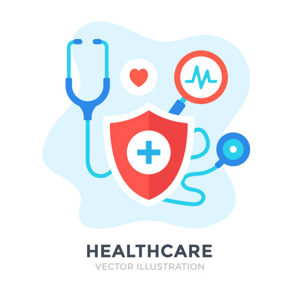 ilustrações de stock, clip art, desenhos animados e ícones de healthcare. flat design. medical care, medicine, health insurance, hospital concepts. vector illustration - saude