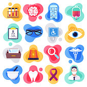 Healthcare industry marketing liquid flat flow style concept symbols. Flat design vector icons set for infographics, mobile and web designs.
