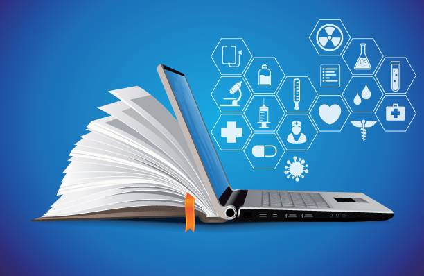 醫療保健知識庫 - 醫療線上存儲庫概念 - 電子學習 - 網上學習 幅插畫檔、美工圖案、卡通及圖標