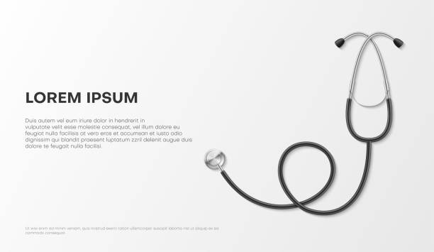 healthcare medical horizontal poster stethoscope and place for text realistic vector illustration - 聽診器 幅插畫檔、美工圖案、卡通及圖標