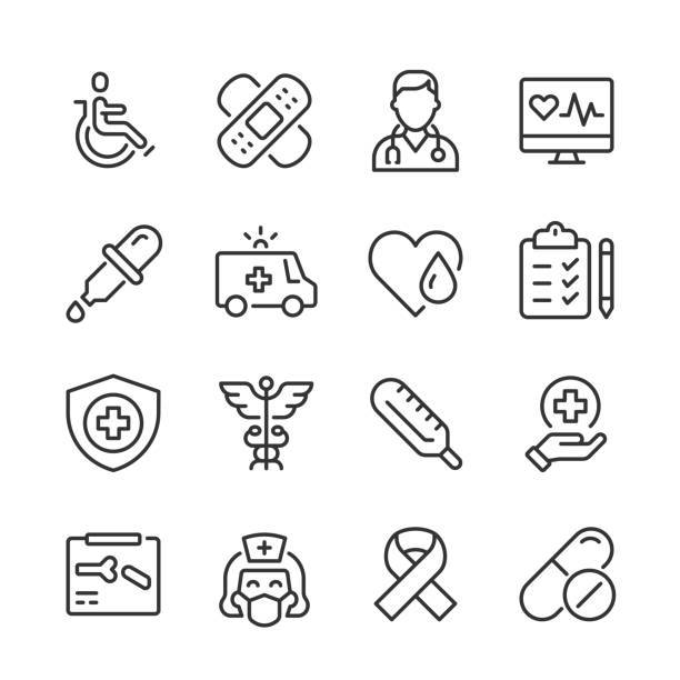 stockillustraties, clipart, cartoons en iconen met healthcare & medicine icons — monoline series - medische status