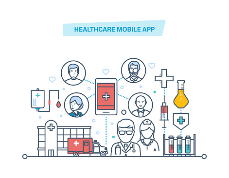 Healthcare mobile app. Mobile service. Medical healthcare, medicine mobile consultant