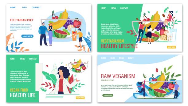 ilustrações de stock, clip art, desenhos animados e ícones de healthy eating advertising trendy landing page - plant based food