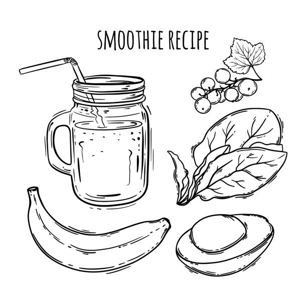 stockillustraties, clipart, cartoons en iconen met smoothie recept gezond eten drank vector illustratie set - vegan keto