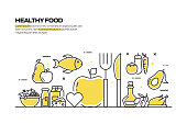 Healthy Food Concept, Line Style Vector Illustration