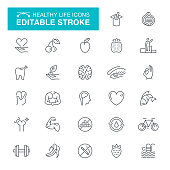 Fitness & Workout, Gym, Heart Shape, Healthy Lifestyle, Editable Stroke Icon Set