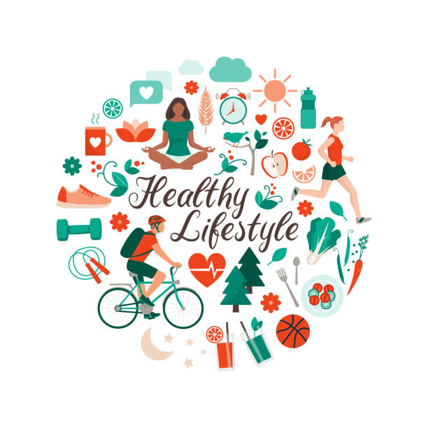 건강한 라이프스타일과 셀프 케어 컨셉 - 건강한 생활방식 stock illustrations