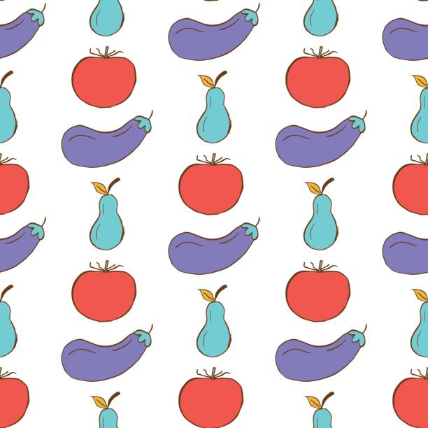 stockillustraties, clipart, cartoons en iconen met gezond patroon met groenten en fruit. - kruidnoten