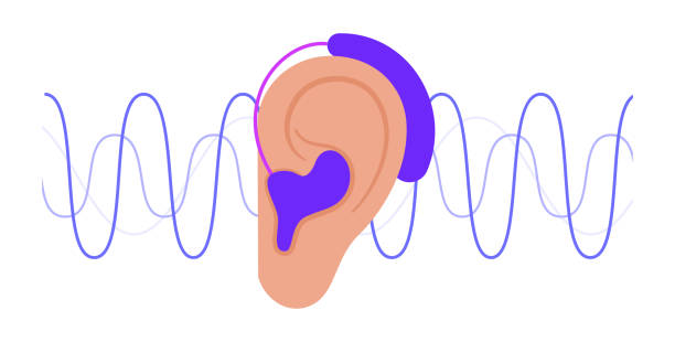 hearing aid icon Human hearing aid icon. Ear sound receiver concept. Hearing loss problems. Deafness problems isolated flat vector illustration. hearing aid stock illustrations