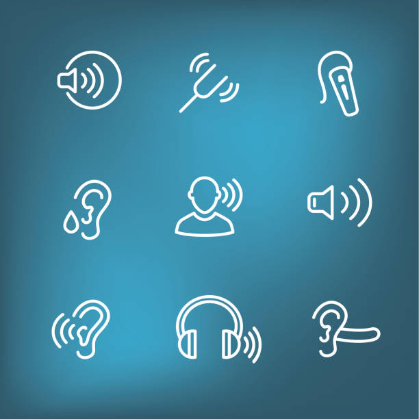 aparat słuchowy lub strata w sound wave images set - hearing aids stock illustrations